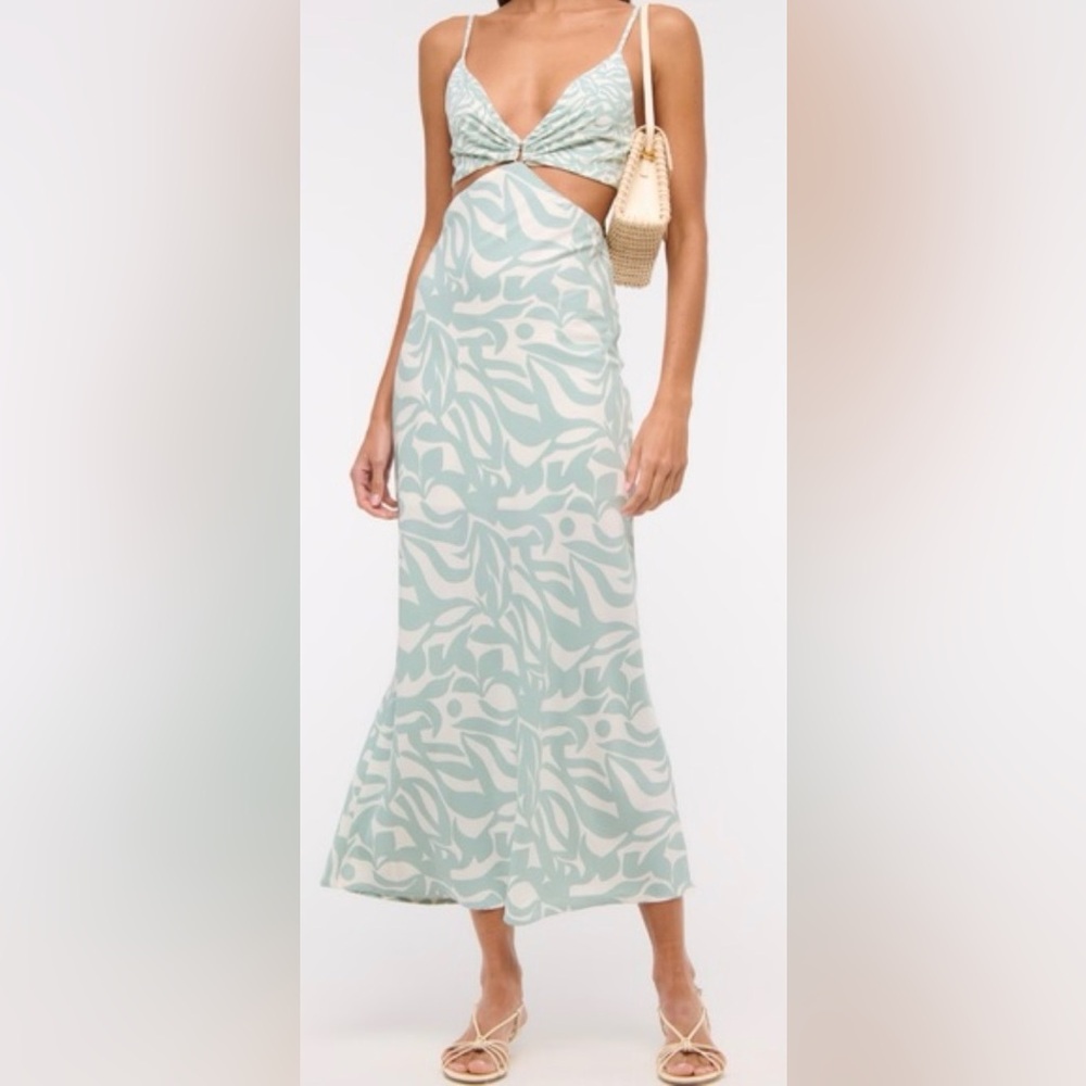 Abercrombie & Fitch cut out waist maxi slip dress in green floral print NWT